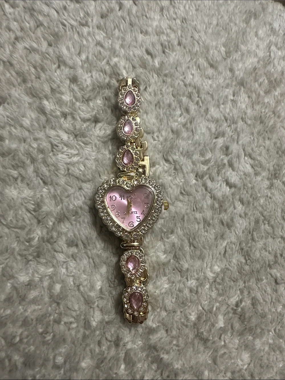 Heart-Shaped Pink Crystal Women's Watch Bracelet
